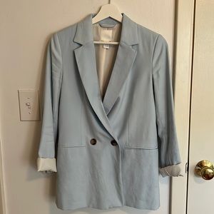 Double breasted, dusty blue blazer. Perfect for petite people.
